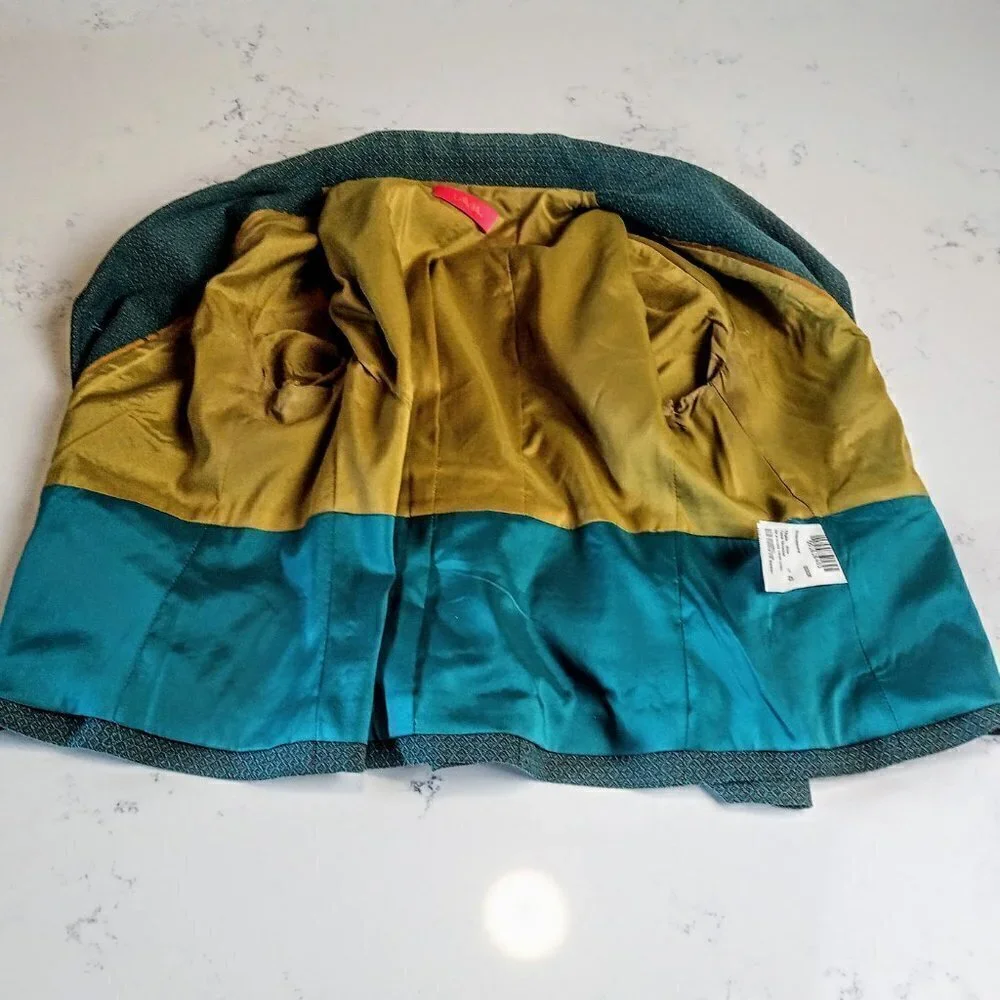 LaVia Teal Green Diamond Pattern Short Jacket